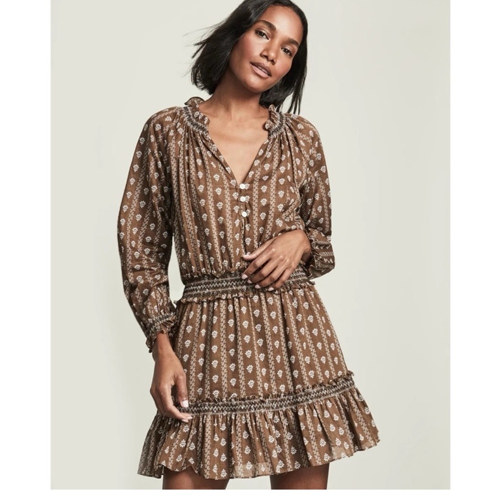 Veronica Beard Brown Patterned Long Sleeve Dress
